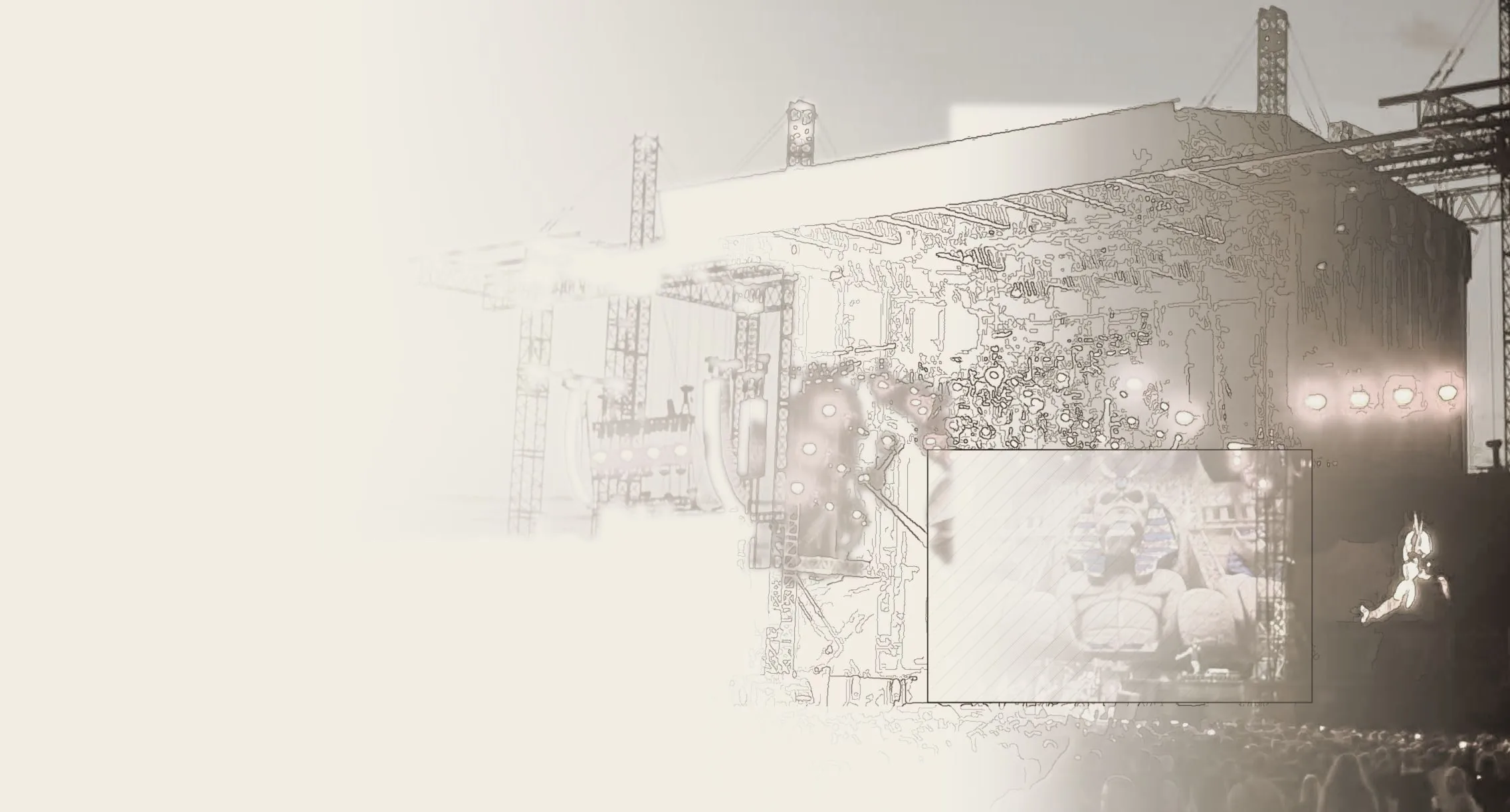 Jupiter during a stadium show in Padua, the photo turning into a wireframe