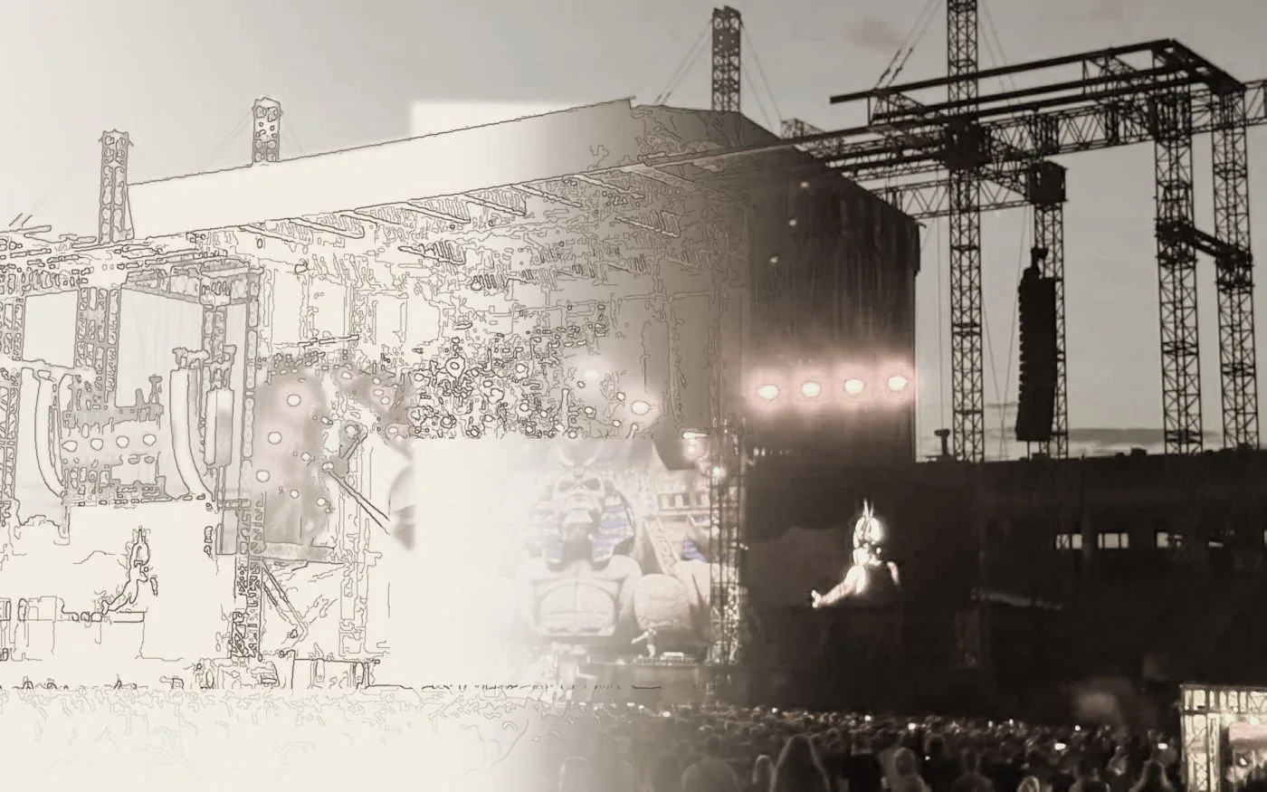 Jupiter during a stadium show in Padua, the photo turning into a wireframe